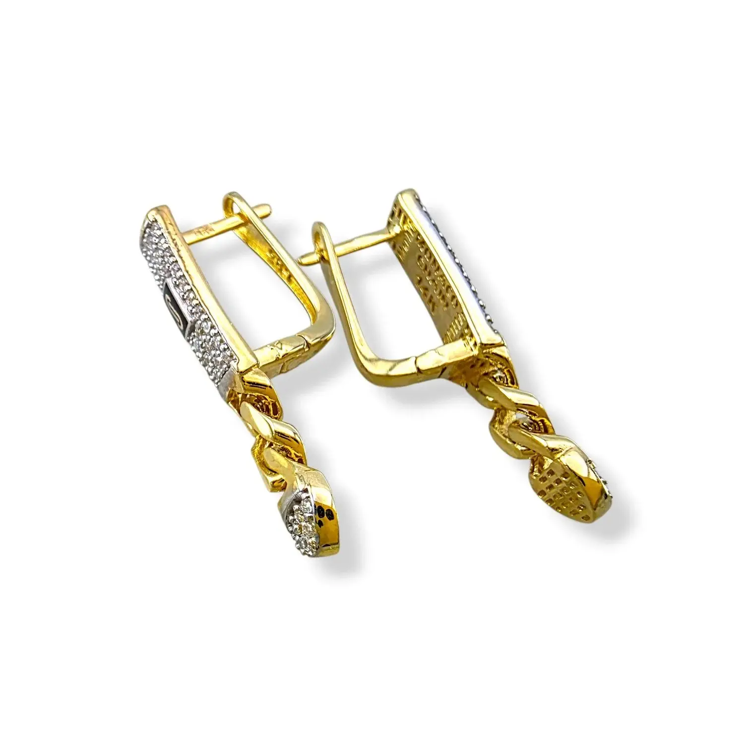 Златни обеци Монако Чейн с циркони и емайлирано лого 14K RG12882