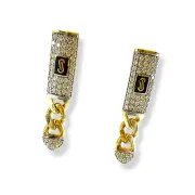 Златни обеци Монако Чейн с черен емайл и циркони 14K RG12883