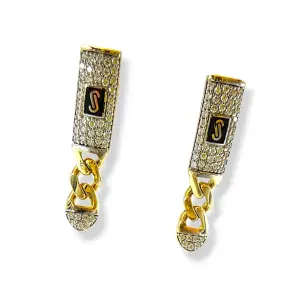 Златни обеци Монако Чейн с черен емайл и циркони 14K RG12883