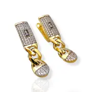 Стилни златни обеци Monaco Chain с лого и циркони 14K RG11650