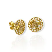 Златни обеци на винт кръгло цвете с циркони 14K RG13406