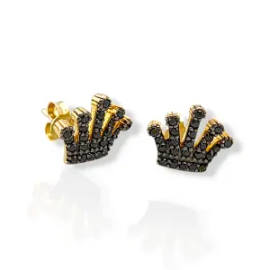 Златни обеци на винт корона с камъни 14K RG13299