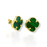 Златни обеци на винт с малахитено цвете – Ван Клиф 14K RG13300