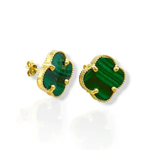 Златни обеци на винт с малахитено цвете – Ван Клиф 14K RG13300