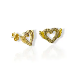 Златни обеци на винт крилати сърца с циркони 14K RG13411
