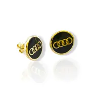 Златни детски обеци на винт Audi с черен емайл 14K RG13396