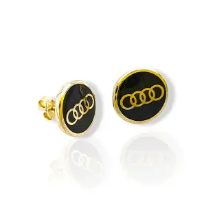 Златни детски обеци на винт Audi с черен емайл 14K RG13396
