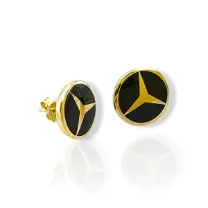 Златни обеци на винт Mercedes с черен емайл 14K RG13397