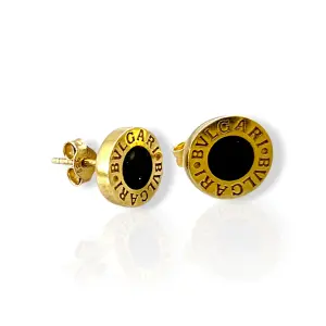 Златни обеци на винт Bvlgari с черен оникс 14K RG13413