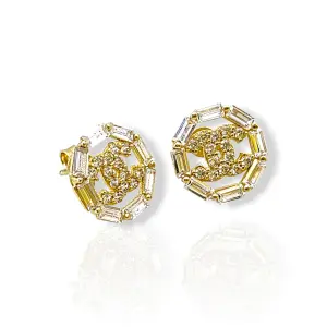 Златни обеци на винт Chanel с багетни циркони 14K RG13415