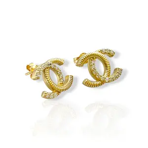 Златни обеци на винт Chanel с релефни елементи 14K RG13416
