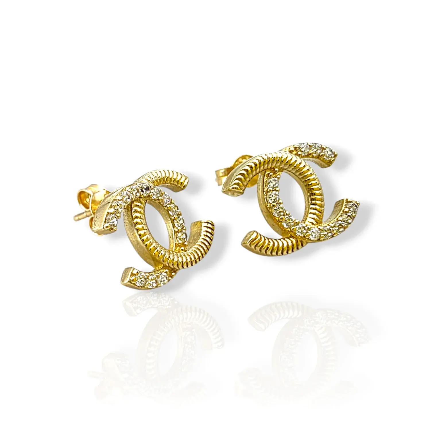 Златни обеци на винт Chanel с релефни елементи 14K RG13416