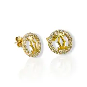 Златни обеци на винт Cartier с циркониева рамка 14K RG13417