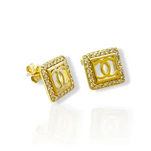 Златни обеци на винт Chanel квадрат с циркони 14K RG13418