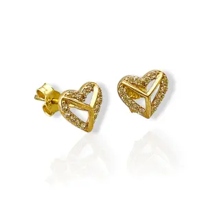 Златни обеци на винт сърце с бели циркони 14K RG13403
