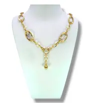 Златно дамско колие с овални елементи и висулка 14K RG12133
