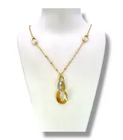 Златно дамско колие с овални комбинирани елементи 14K RG12219