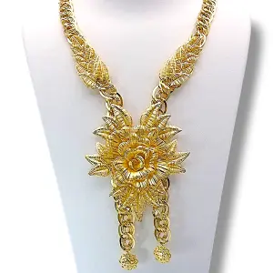 Златно хинди колие с цветен мотив 14K RG10424