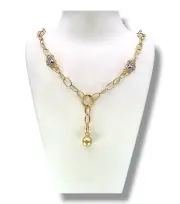 Златно дамско колие с релефни елементи и висулка 14K RG12223
