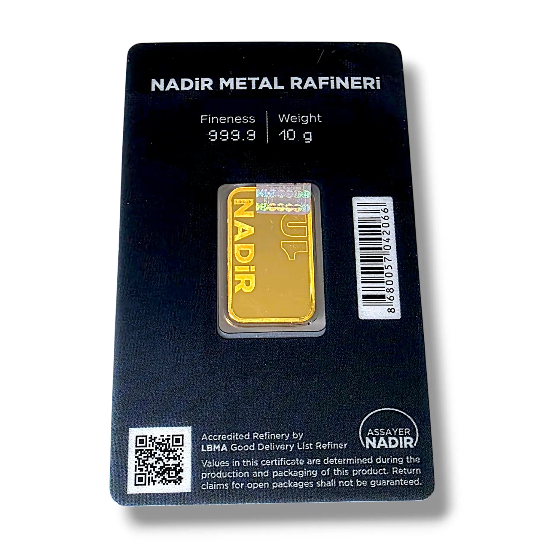 Инвестиционно златно кюлче Nadir 10 грама 24К 999.9% RG11702