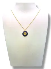 Златно колие с кръгла висулка синьо око 14K RG11305