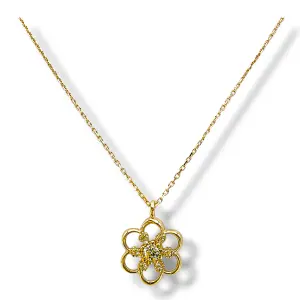 Златно колие с ажурна детелинка и цирконии 14K RG12531