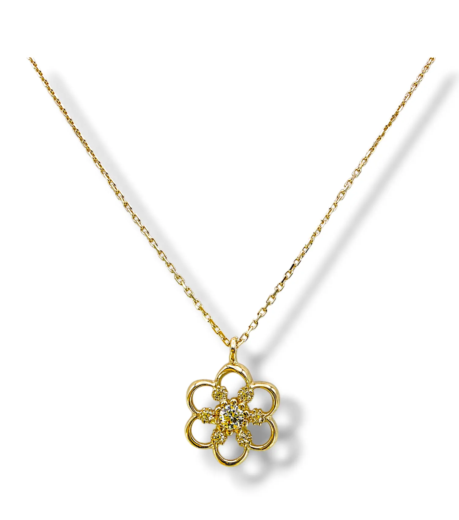Златно колие с ажурна детелинка и цирконии 14K RG12531