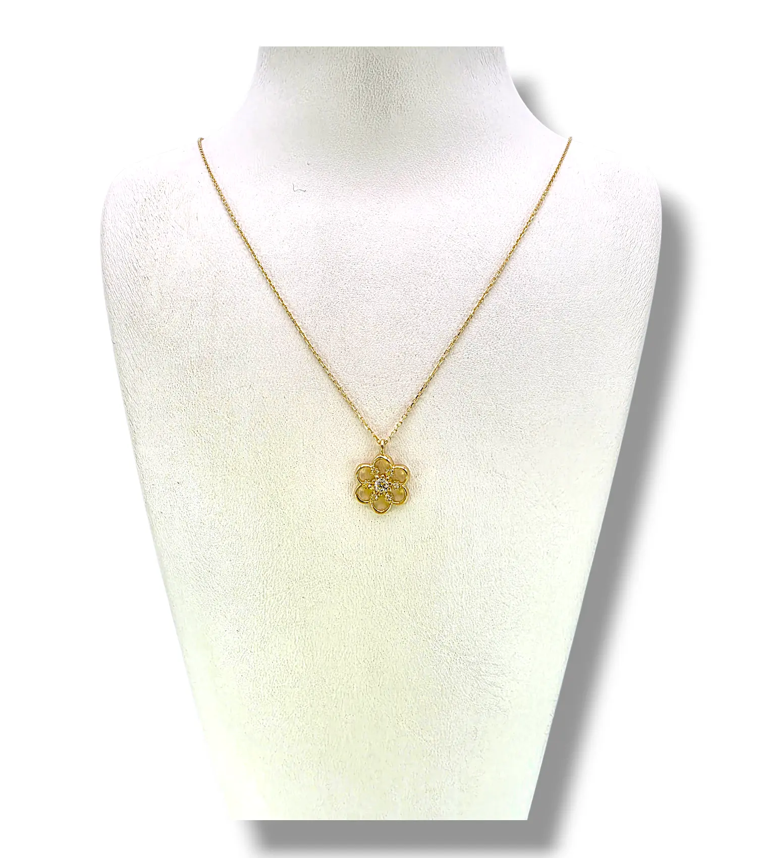 Златно колие с ажурна детелинка и цирконии 14K RG12531