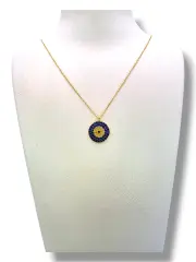 Колие от злато с висулка в син кръг от циркони 14K RG11306