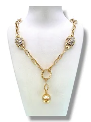Ефектно златно колие с орнаменти и кръгла висулка 14K RG13138