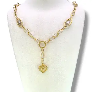 Златно колие с овални звена и сърце 14K RG12371