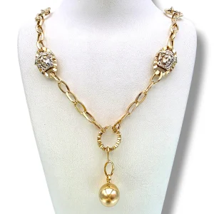 Ефектно златно колие с орнаменти и кръгла висулка 14K RG13138