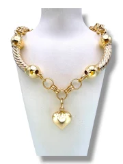 Дамско златно колие с обемни елементи и висулка сърце 14K RG13139