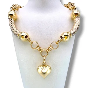 Дамско златно колие с обемни елементи и висулка сърце 14K RG13139