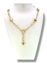 Златно колие със сърца и висулка звезда 14K RG12373