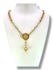 Златно колие с медальон Шанел и висулка топче 14K RG12875