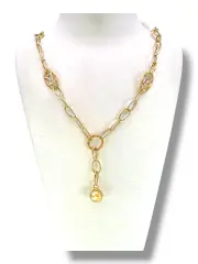 Златно колие с кръгъл елемент и висулка топче 14K RG12988