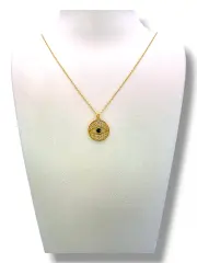 Нежно златно колие със златна овална висулка синьо око 14K RG11308