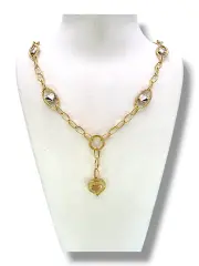 Златно колие със сърцевидни елементи и сърце 14K RG12374