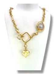Златно колие с висулка сърце и геометрични елементи 14K RG12989