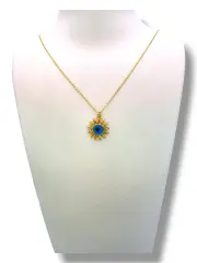 Фино златно колие слънце с висулка синьо око 14K RG11309