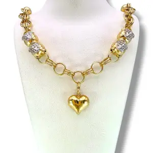 Дамско златно колие с двойни халки и висулка сърце 14K RG12876
