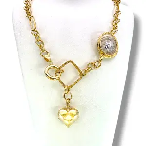 Златно колие с висулка сърце и геометрични елементи 14K RG12989
