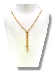 Елегантно дамско златно колие тип лариат с висящи топчета 14K RG13054