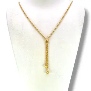 Елегантно дамско златно колие тип лариат с висящи топчета 14K RG13054