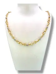 Златно колие с овални звена и бели топчета 14K RG12375