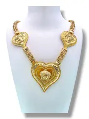 Масивно златно колие със сърца и верижна плетка 14K RG12877