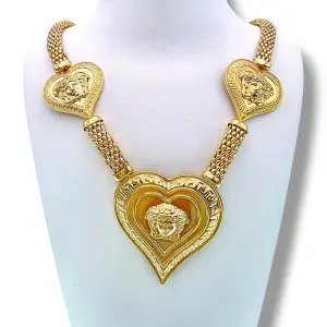 Масивно златно колие със сърца и верижна плетка 14K RG12877