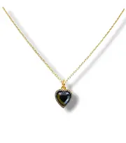 Златно колие със сърце и черен камък 14K RG12536