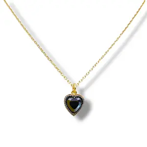 Златно колие със сърце и черен камък 14K RG12536